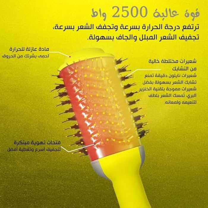 Hot Air Comb Hair Dryer Brush 2500W One Step Blow Dryer And Volumizer With Ceramic Coating, 3 Heat Speed Settings, Ionic Hot Air Brush For Smooth Shiny Hair, Styling Comb For All Hair Types, HG-1918 - Image 3